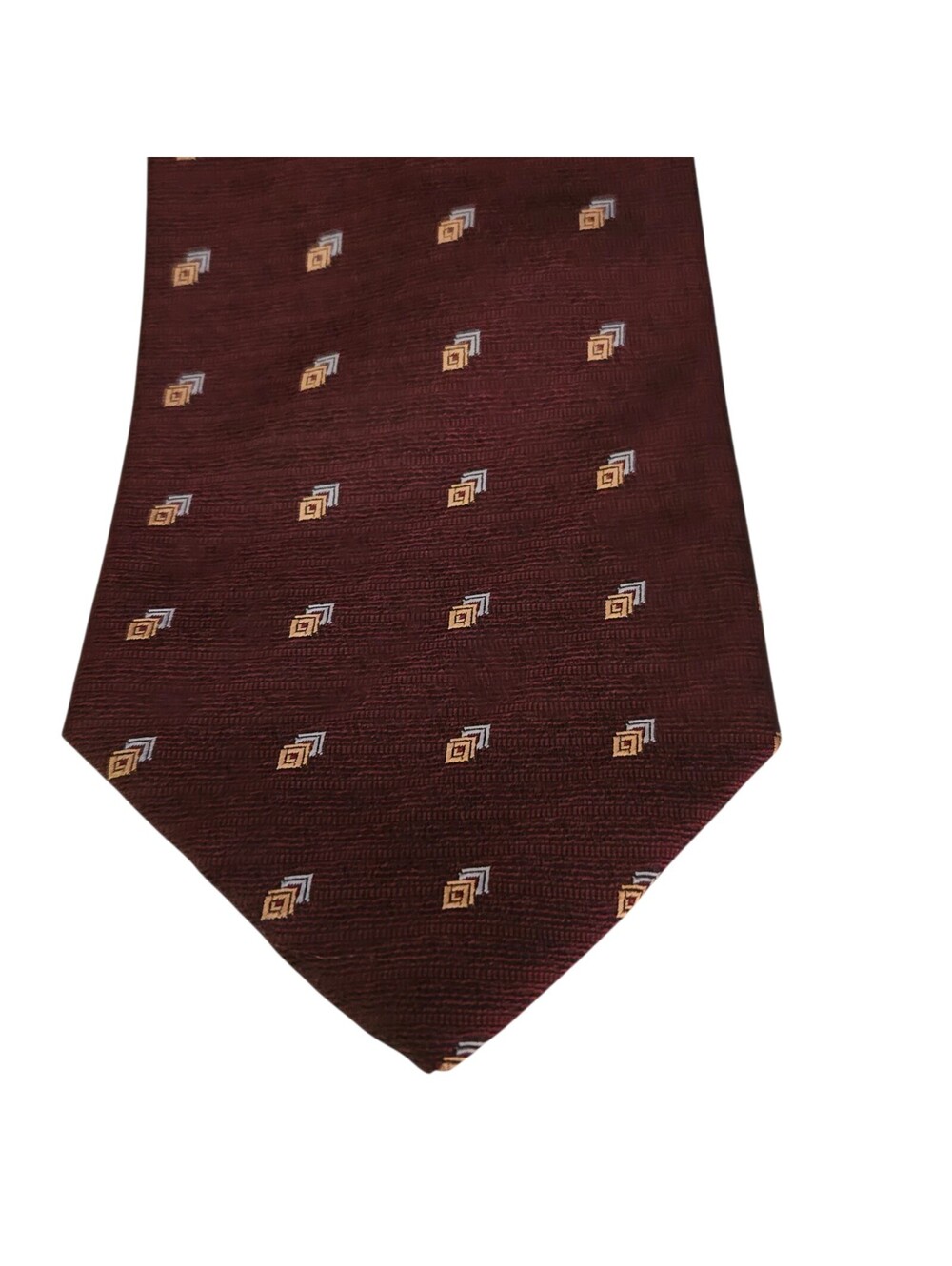 Stafford 100% Silk Tie Burgundy Red Geometric Classic Necktie Mens USA EUC